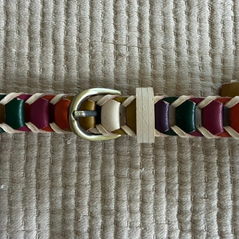 Braided Woven Belt Womens XL 47in Multi-Color Bonded Leather Boho Eclectic